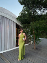 Scarf Neck Satin Maxi Dress