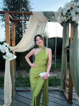 Scarf Neck Satin Maxi Dress