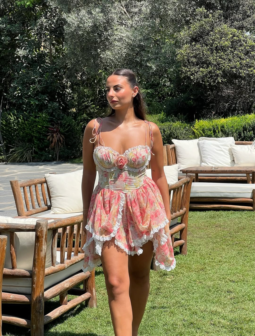 Rosette Lace Corset Mini Dress