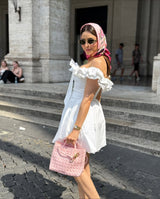 Lace Ruffle Bow Bardot Mini Dress