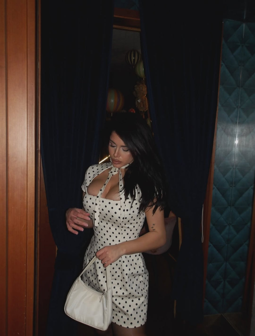 Polka Keyhole Tie Neck Mini Dress