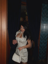 Polka Keyhole Tie Neck Mini Dress