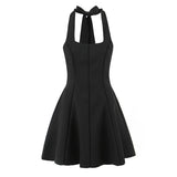 Halter Tie Neck Flare Mini Dress