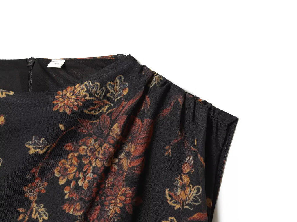 Draped Cowl Neck Floral Maxi Dress
