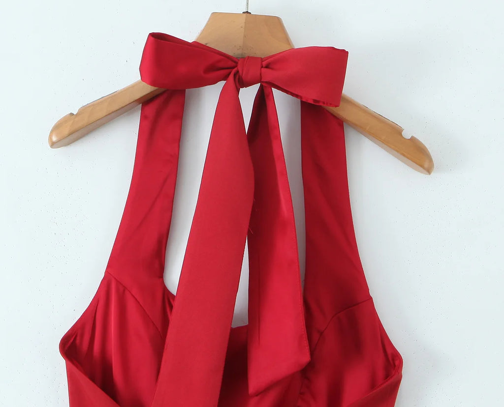 Halter Tie Neck Flare Mini Dress