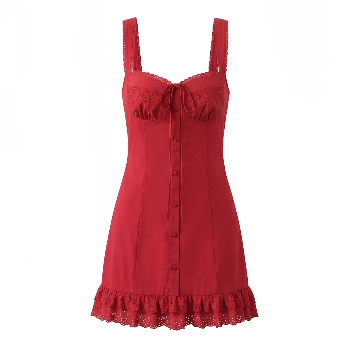 Lace Trim Button Front Mini Dress