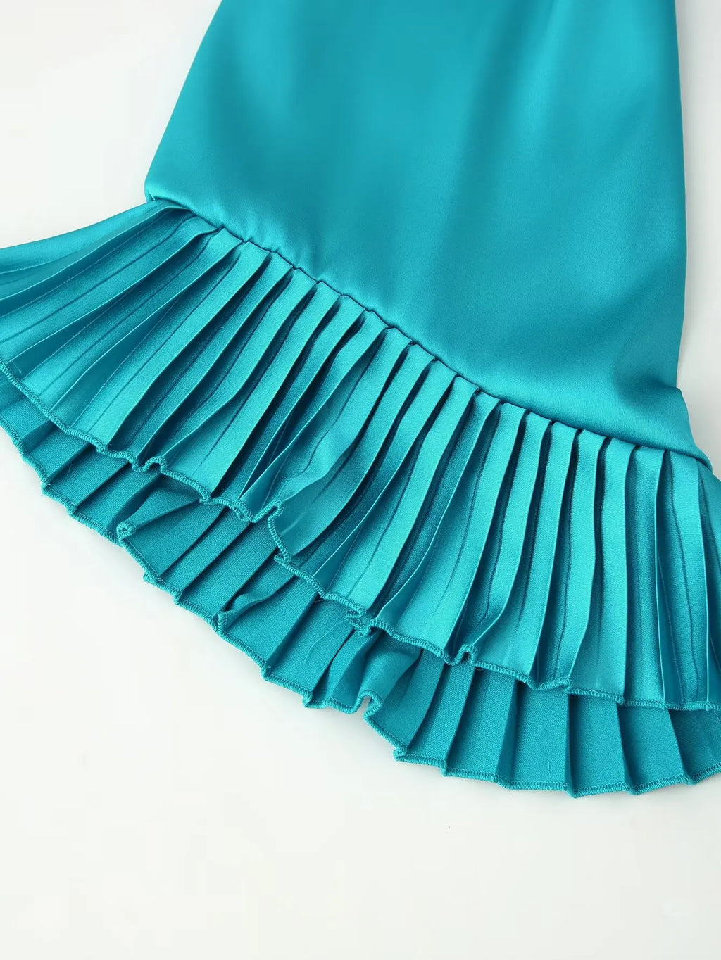 One Shoulder Draped Pleated Trim Midi Dress