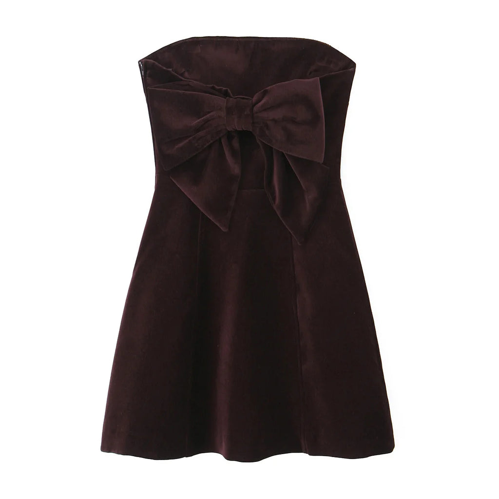 Strapless Bow Back Satin Mini Dress