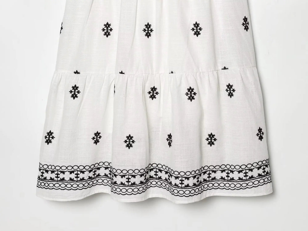 Bow Tie Puff Sleeve Embroidered Tiered Maxi Dress