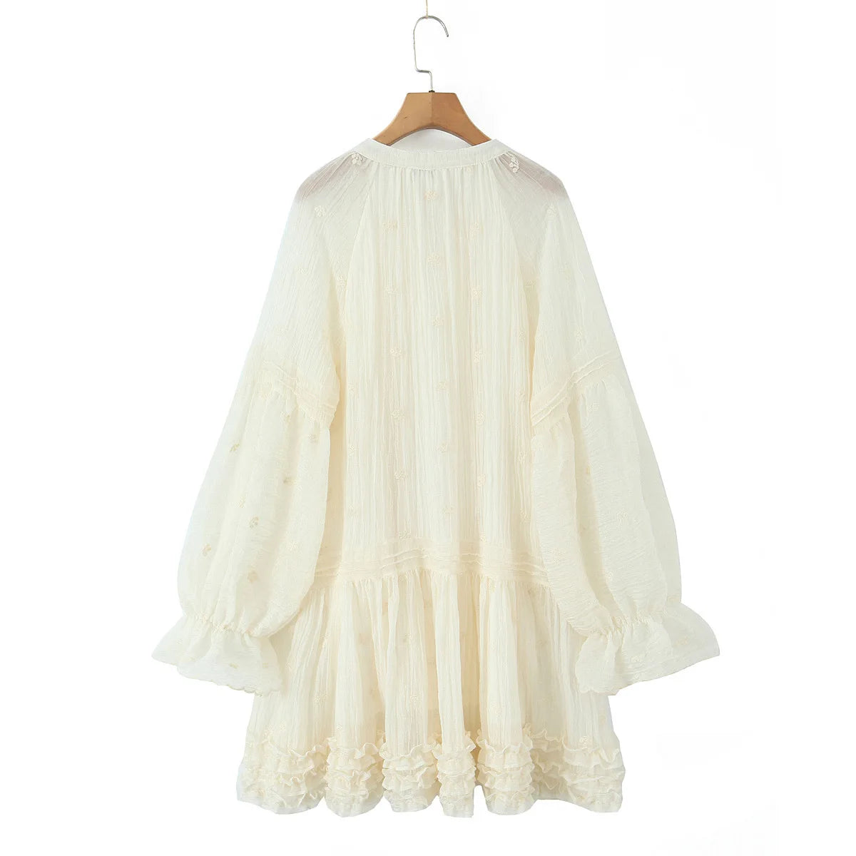Sheer Dobby Tassel Tie Ruffle Hem Mini Dress