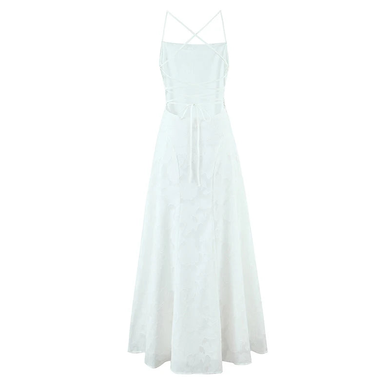 Crisscross Back Lace Textured Midi Dress