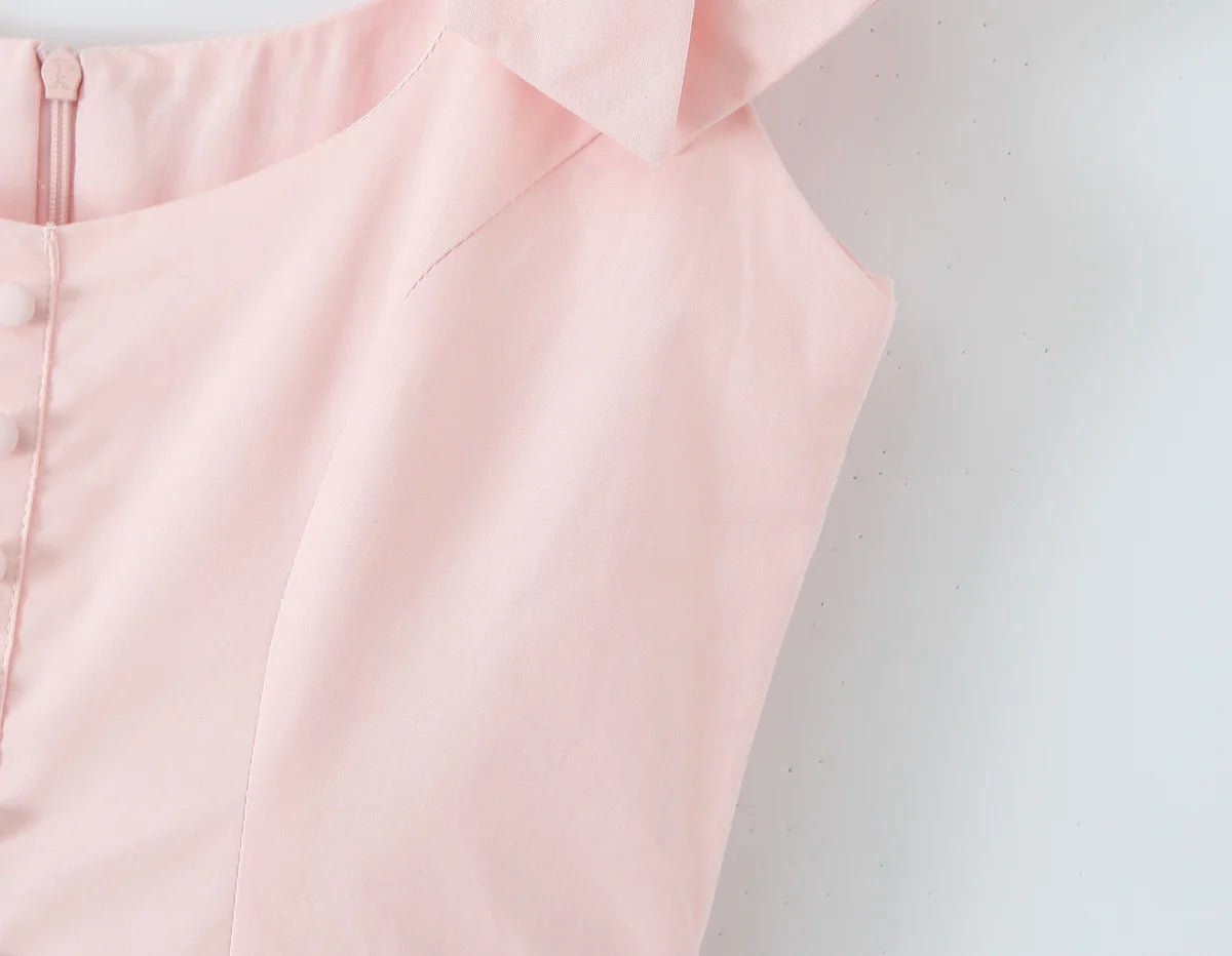 Bow Strap Button Front Mini Dress