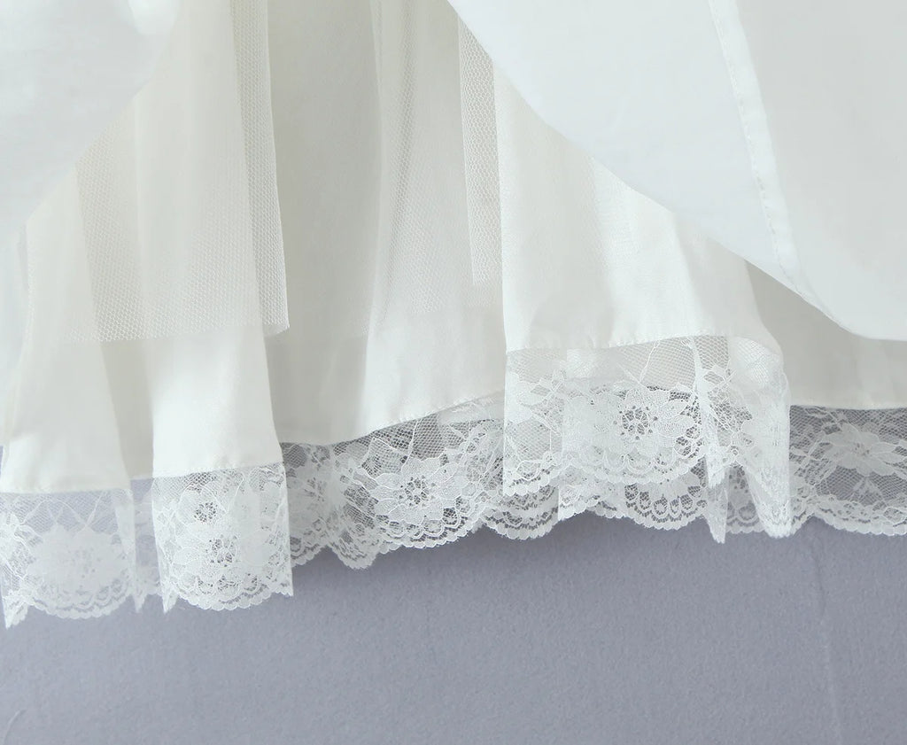 Lace Ruffle Bow Bardot Mini Dress