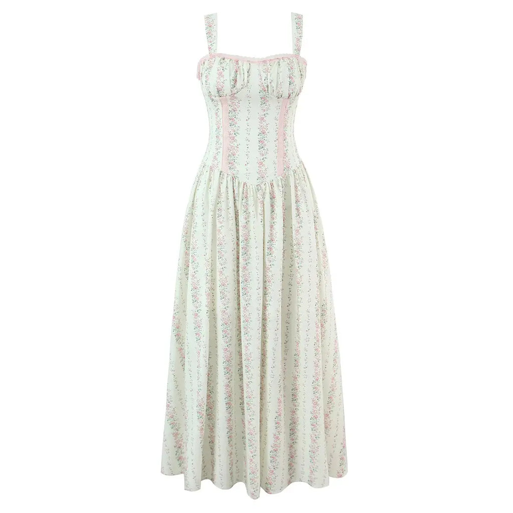 Floral Stripe Corset Maxi Dress