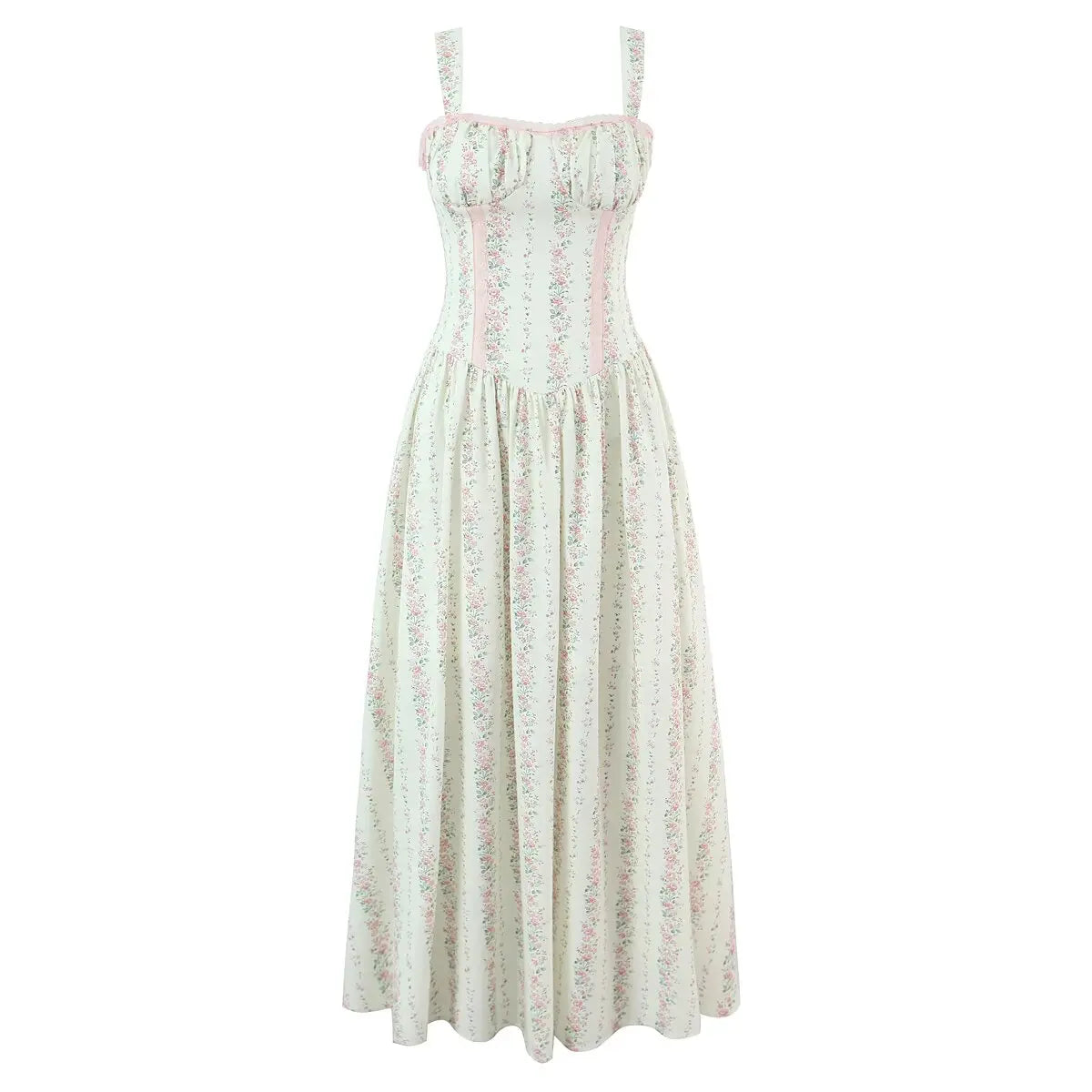 Floral Stripe Corset Maxi Dress