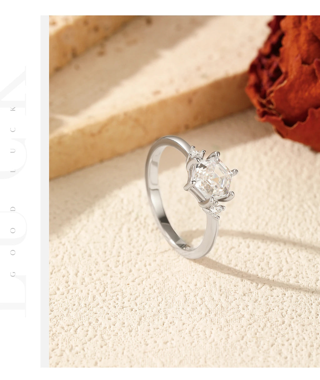 MODIAN 925 Sterling Silver Elegant Sparkling Hexagon Clear Zirconia Wedding Finger Rings For Women Dating Fine Jewelry