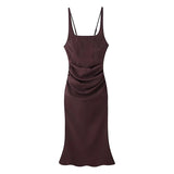 Square Neck Ruched Waist Corset Midi Dress