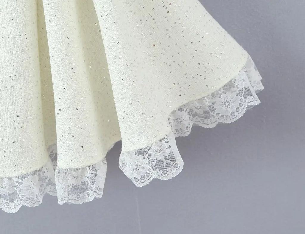 Bow Detail Lace Hem Mini Dress
