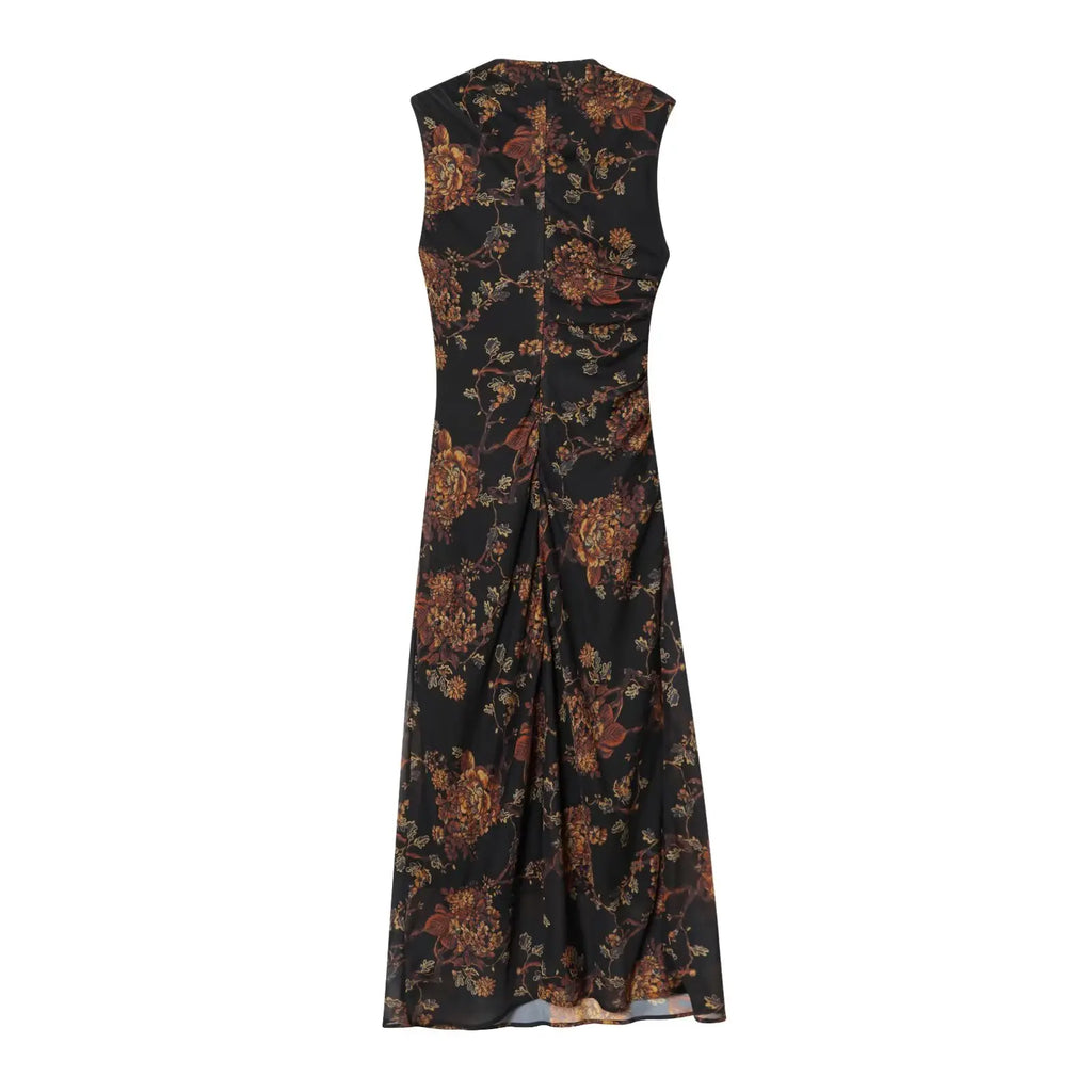 Draped Cowl Neck Floral Maxi Dress