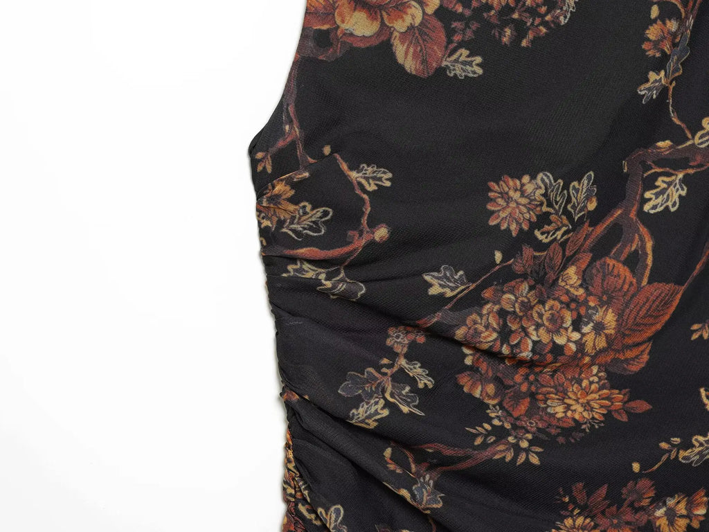 Draped Cowl Neck Floral Maxi Dress