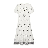 Bow Tie Puff Sleeve Embroidered Tiered Maxi Dress