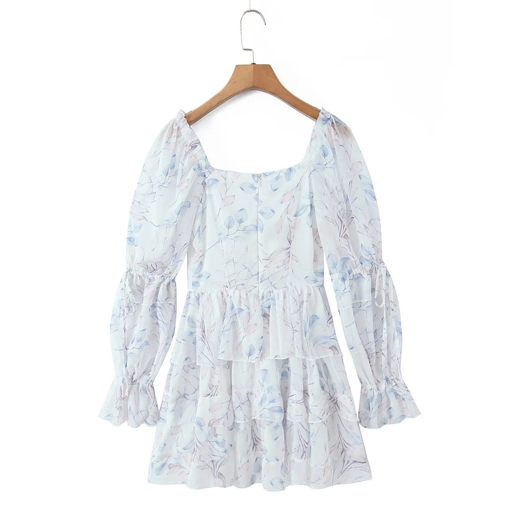 Lace Up Tiered Ruffle Mini Dress