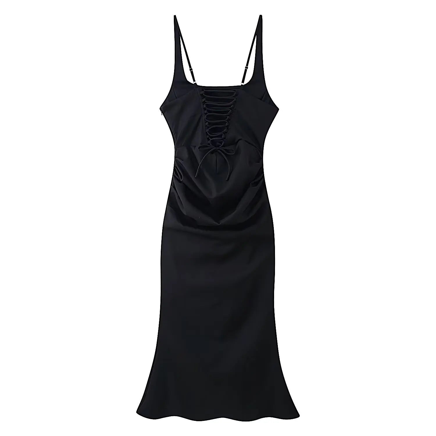 Square Neck Ruched Waist Corset Midi Dress