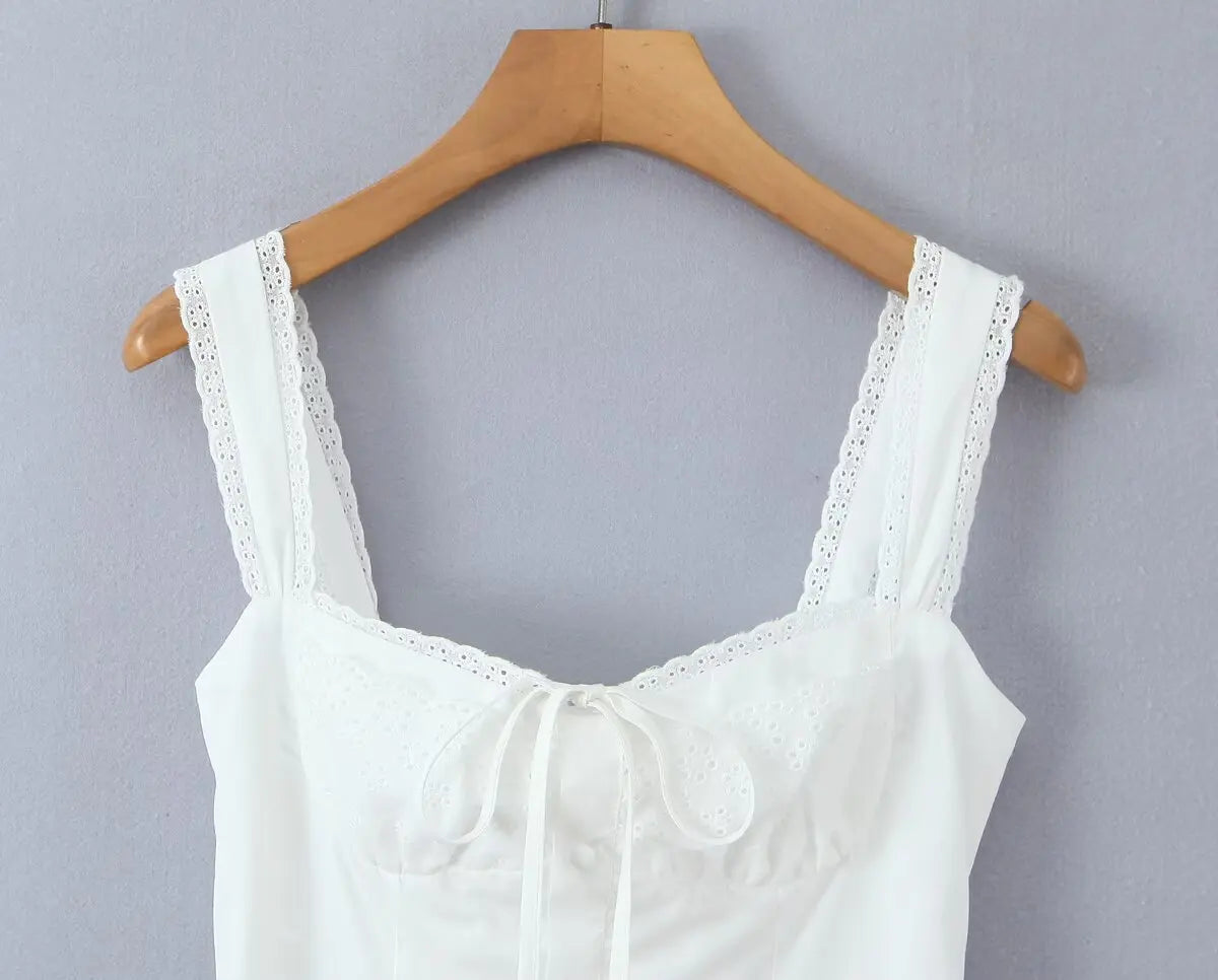 Lace Trim Button Front Mini Dress
