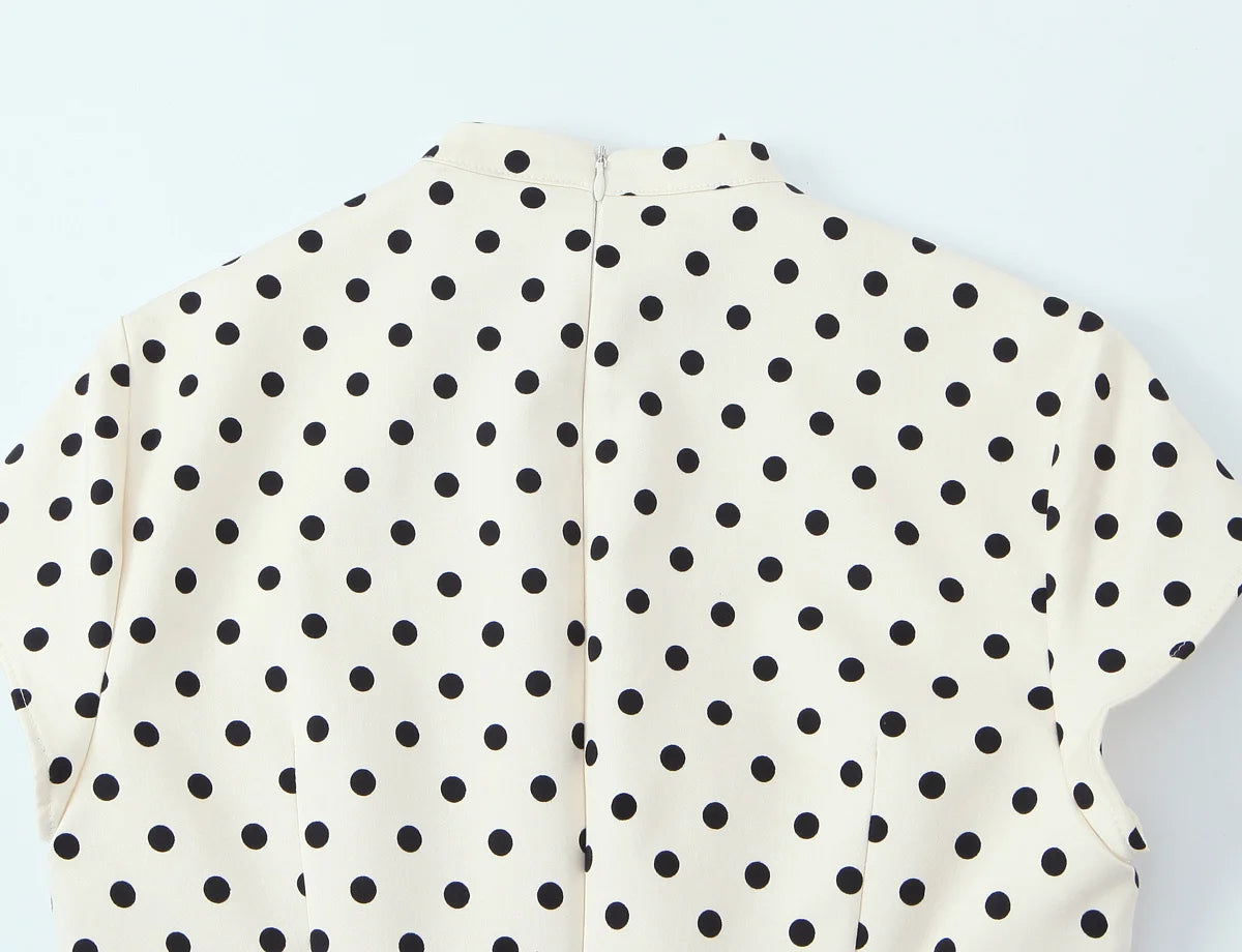 Polka Keyhole Tie Neck Mini Dress