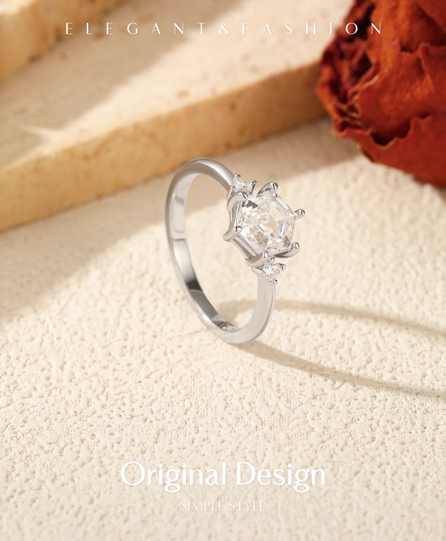 MODIAN 925 Sterling Silver Elegant Sparkling Hexagon Clear Zirconia Wedding Finger Rings For Women Dating Fine Jewelry