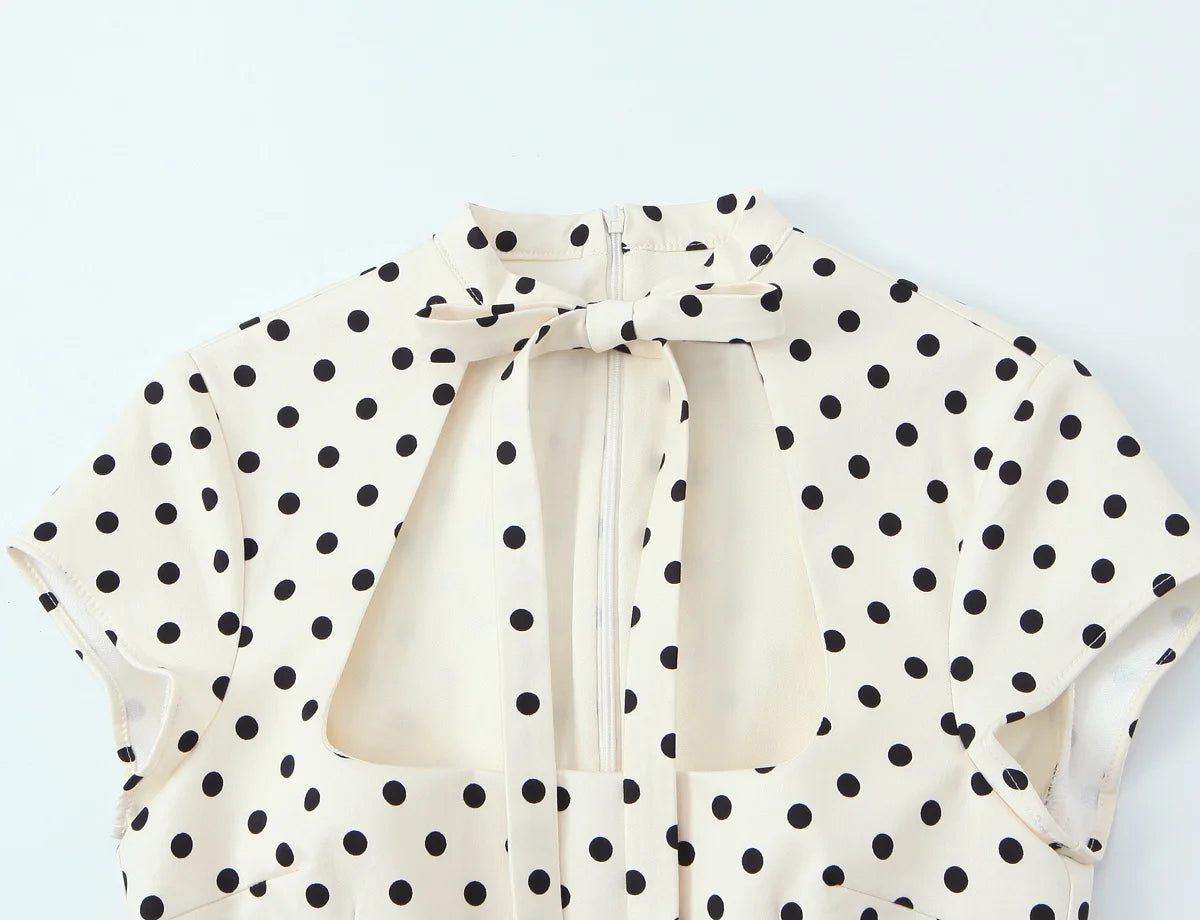 Polka Keyhole Tie Neck Mini Dress