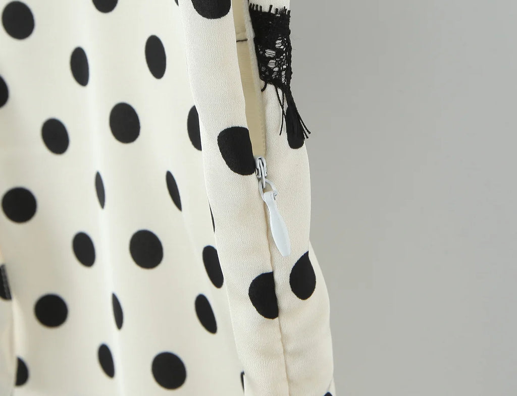 Polka Dot Lace Trim Plunge Maxi Dress
