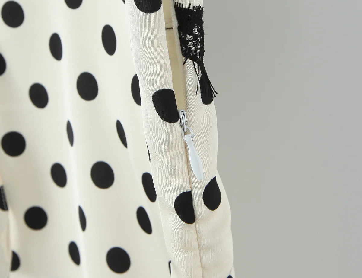 Polka Dot Lace Trim Plunge Maxi Dress