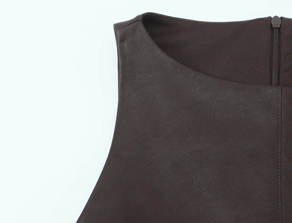 Sculpted Faux Leather Bubble Hem Mini Dress