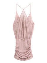 Beaded Cowl Neck Ruched Mini Dress