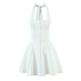 Halter Tie Neck Flare Mini Dress