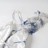 3D Floral Strap Lace Up Tiered Mini Dress