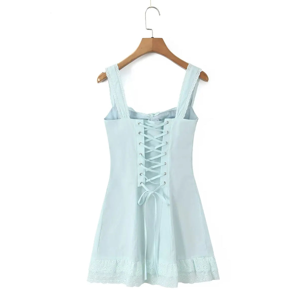 Lace Trim Button Front Mini Dress