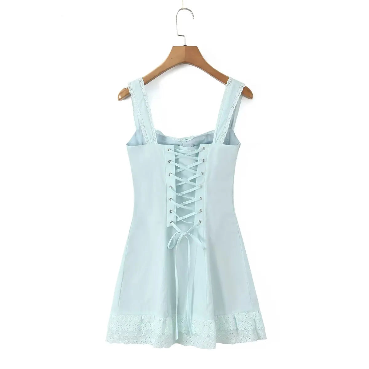 Lace Trim Button Front Mini Dress