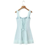 Lace Trim Button Front Mini Dress