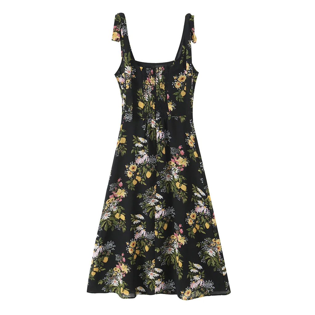 Floral Tie Strap Square Neck Maxi Dress