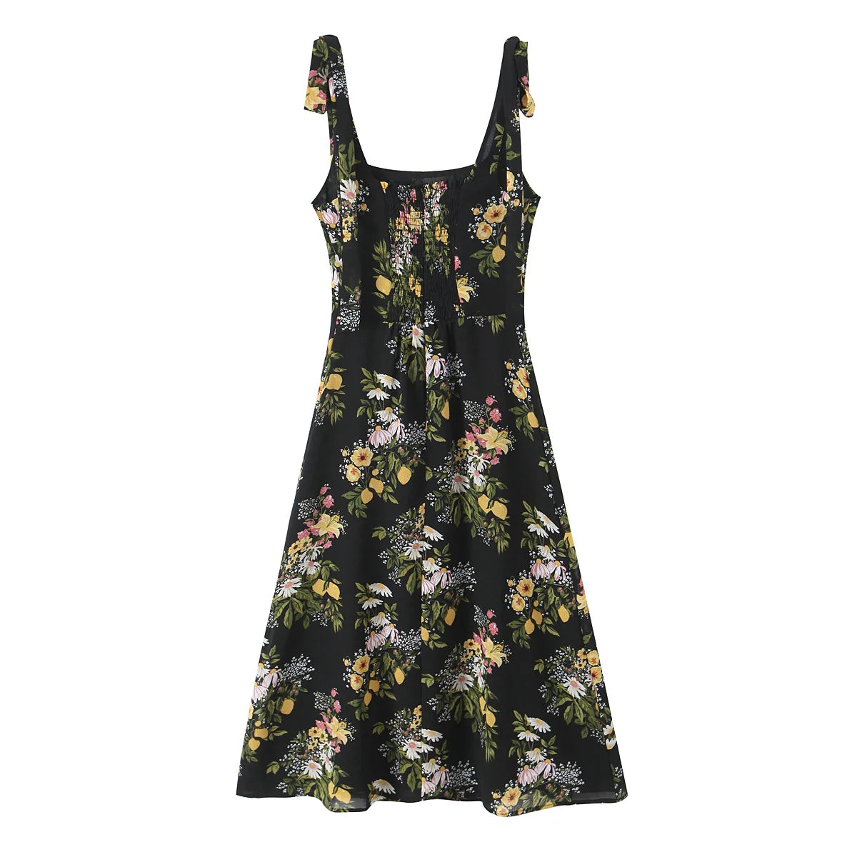 Floral Tie Strap Square Neck Maxi Dress