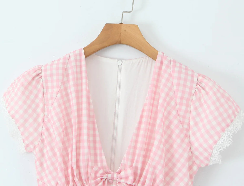 Tie Front Plunge Mini Dress