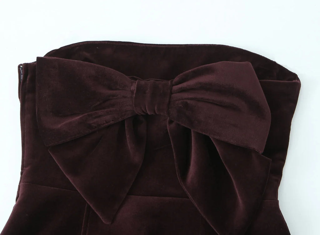 Strapless Bow Back Satin Mini Dress