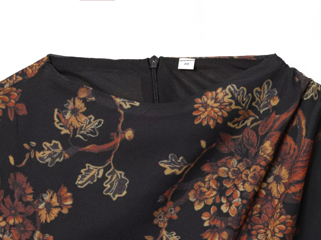 Draped Cowl Neck Floral Maxi Dress