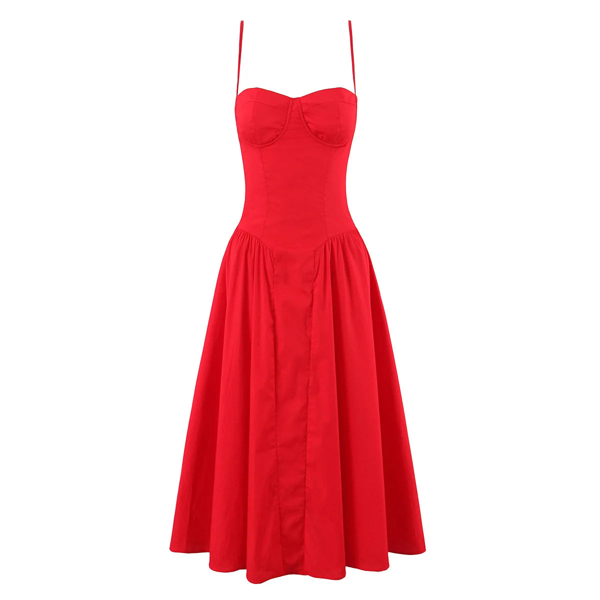 Strapless Corset Bodice Full Skirt Midi Dress