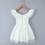 Lace Ruffle Bow Bardot Mini Dress
