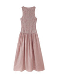 Smocked Crewneck Gingham Maxi Dress