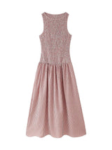 Smocked Crewneck Gingham Maxi Dress