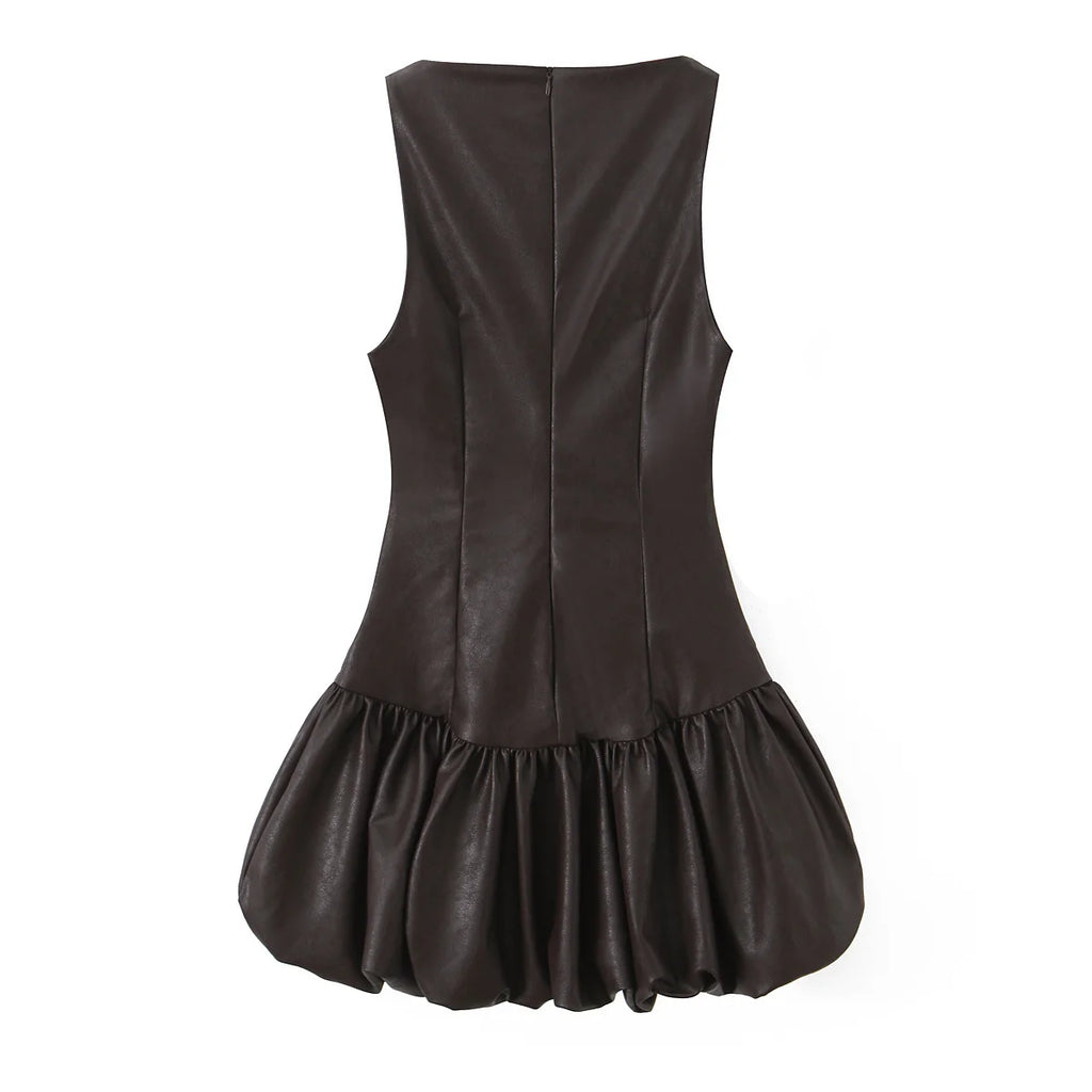 Sculpted Faux Leather Bubble Hem Mini Dress